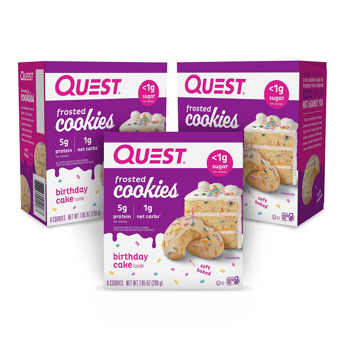 Quest Nutrition Birthday Cake Frosted Cookies  8 Count (Pack Of 3)