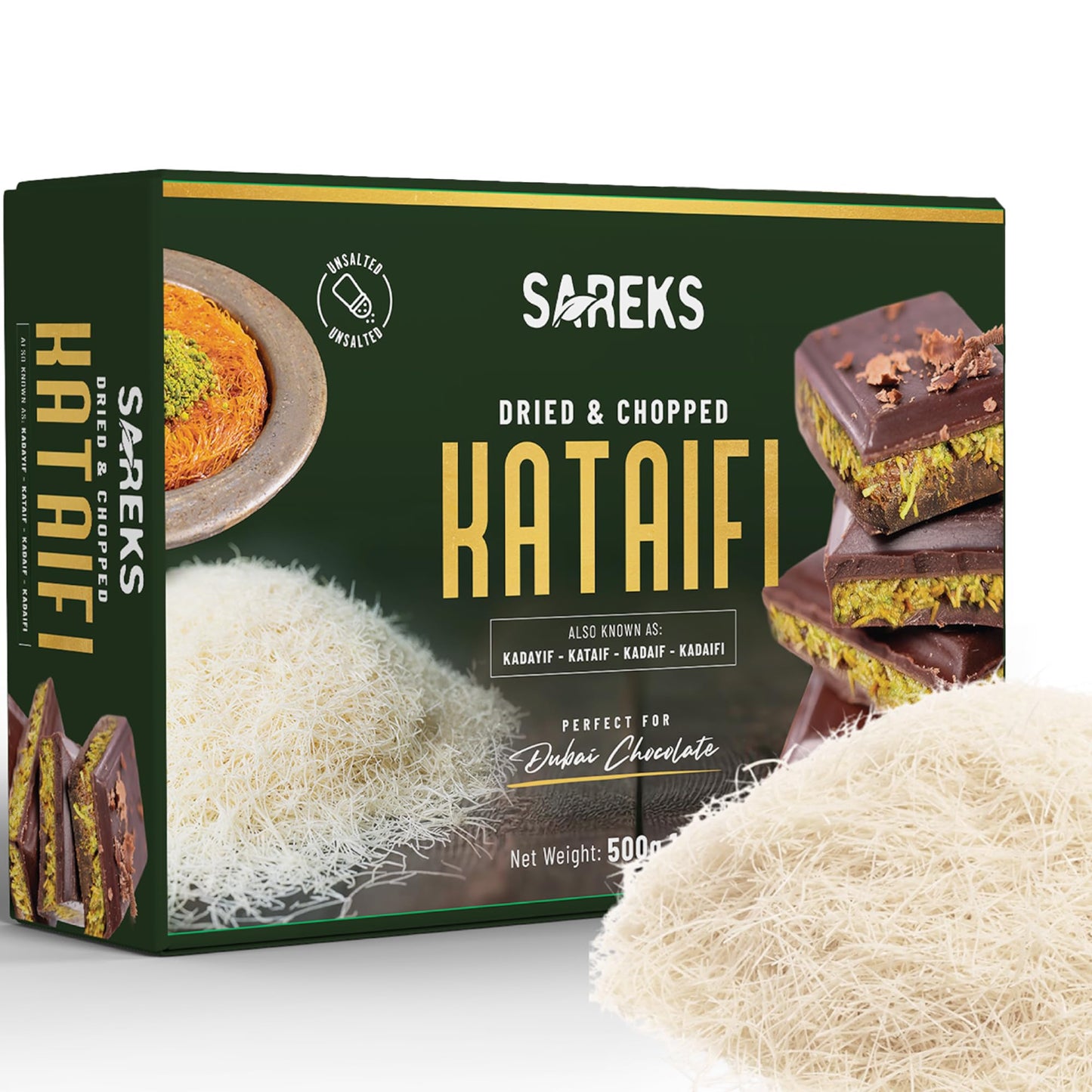 Kataifi Shredded Fillo Dough 500G (17.6 Oz) - Dried Chopped  Unsalted  Plant-Based | For Dubai Pistachio Chocolate Bar  Kunafa  Knafeh  Kadayif | Phyllo Pastry By Sareks