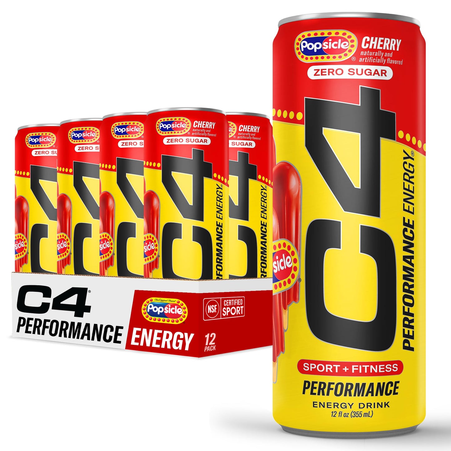 Cellucor C4 Energy Drink, Cherry, Sugar Free, Carbonated, 12 Fl Oz, Pack of 12
