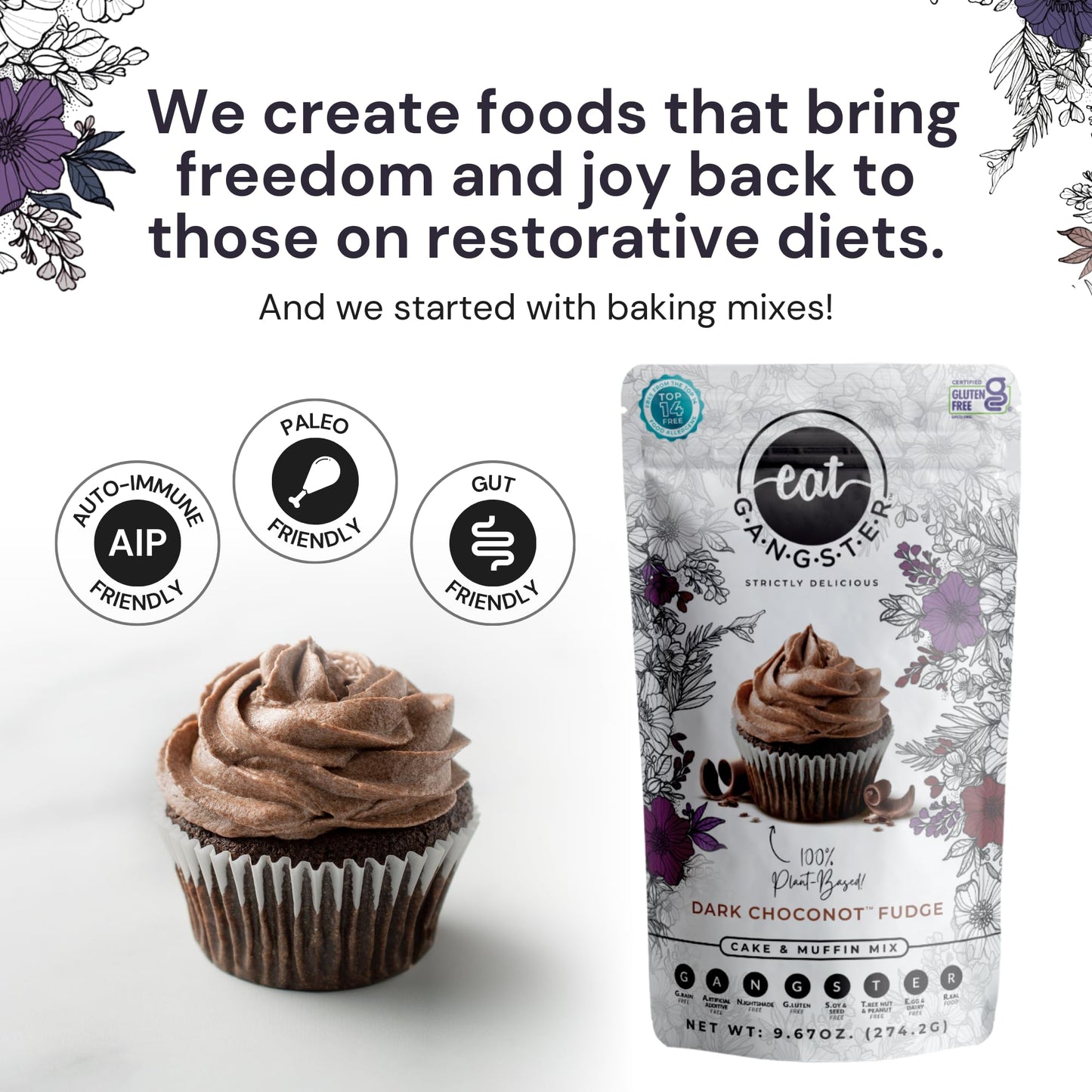 eat G.A.N.G.S.T.E.R. Dark Choconot Fudge Cake & Muffin Mix, Allergy-Friendly Baking Mix, Grain-Free, No Dairy, Nuts, Gluten, Dai