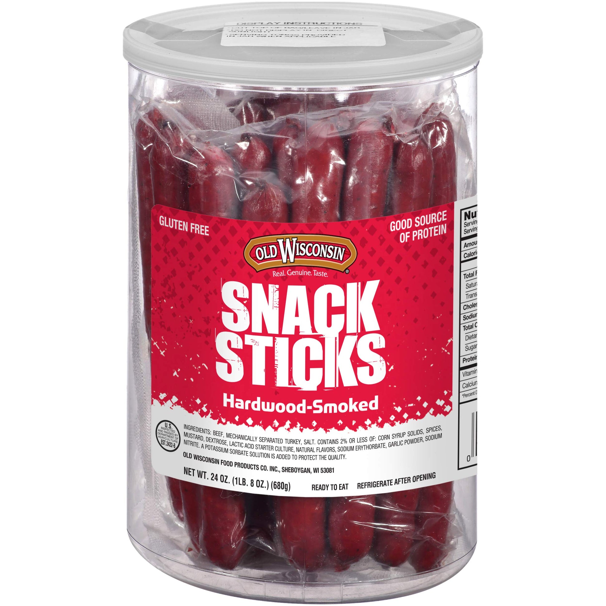 Old Wisconsin Beef Snack Sticks, High Protein, Gluten Free, 24 Ounce Resealable Jar