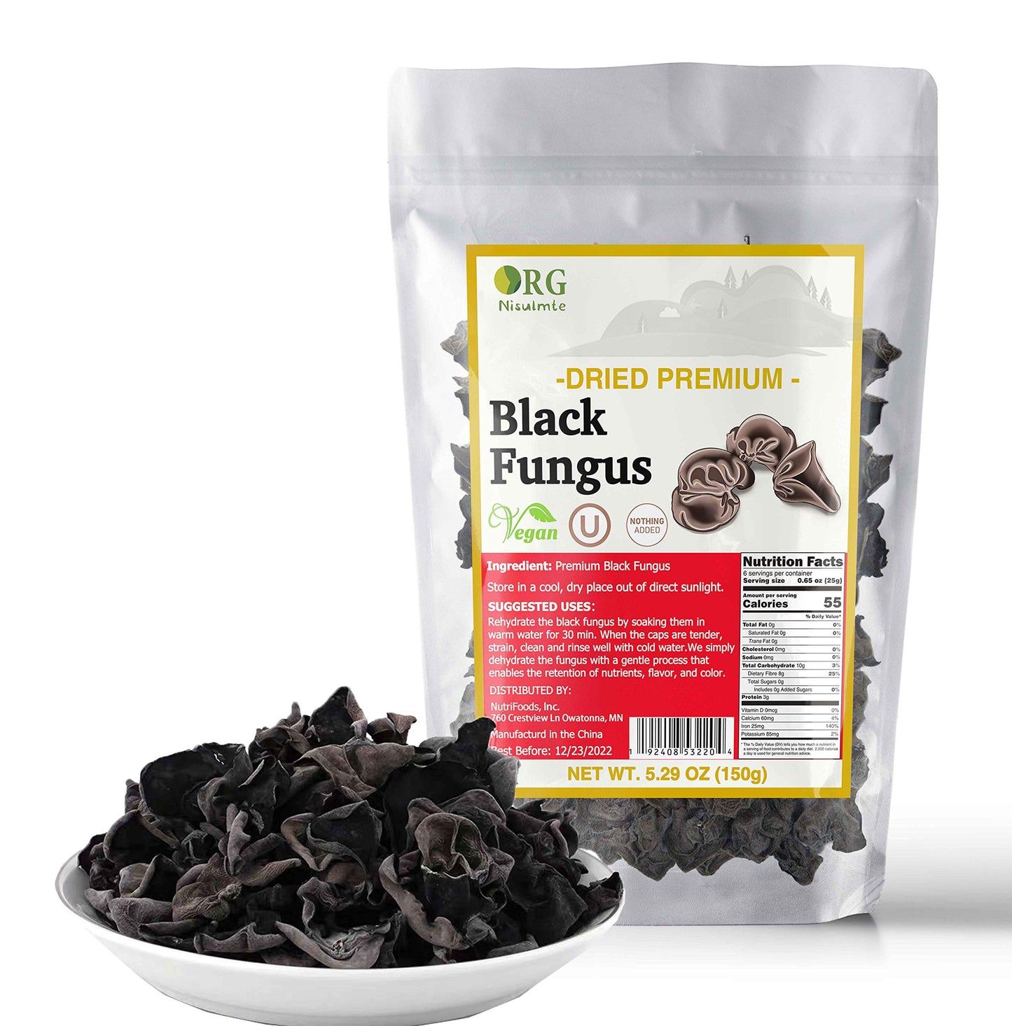 Orgnisulmte Dried Black Fungus Woodear Mushrooms Premium All Natural Vegan And Gluten-Free,5.29Oz(150G)