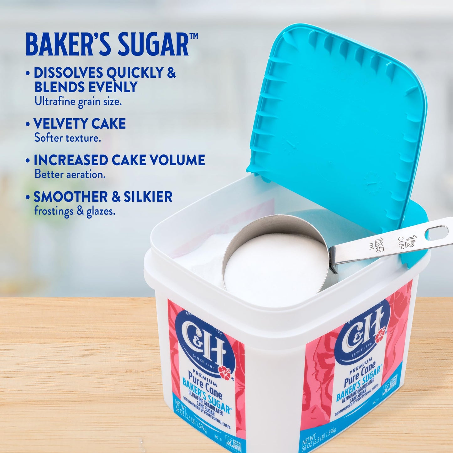 C&H Pure Cane Ultrafine Granulated Baker s Sugar, 3.5 lb Easy Baking Tub