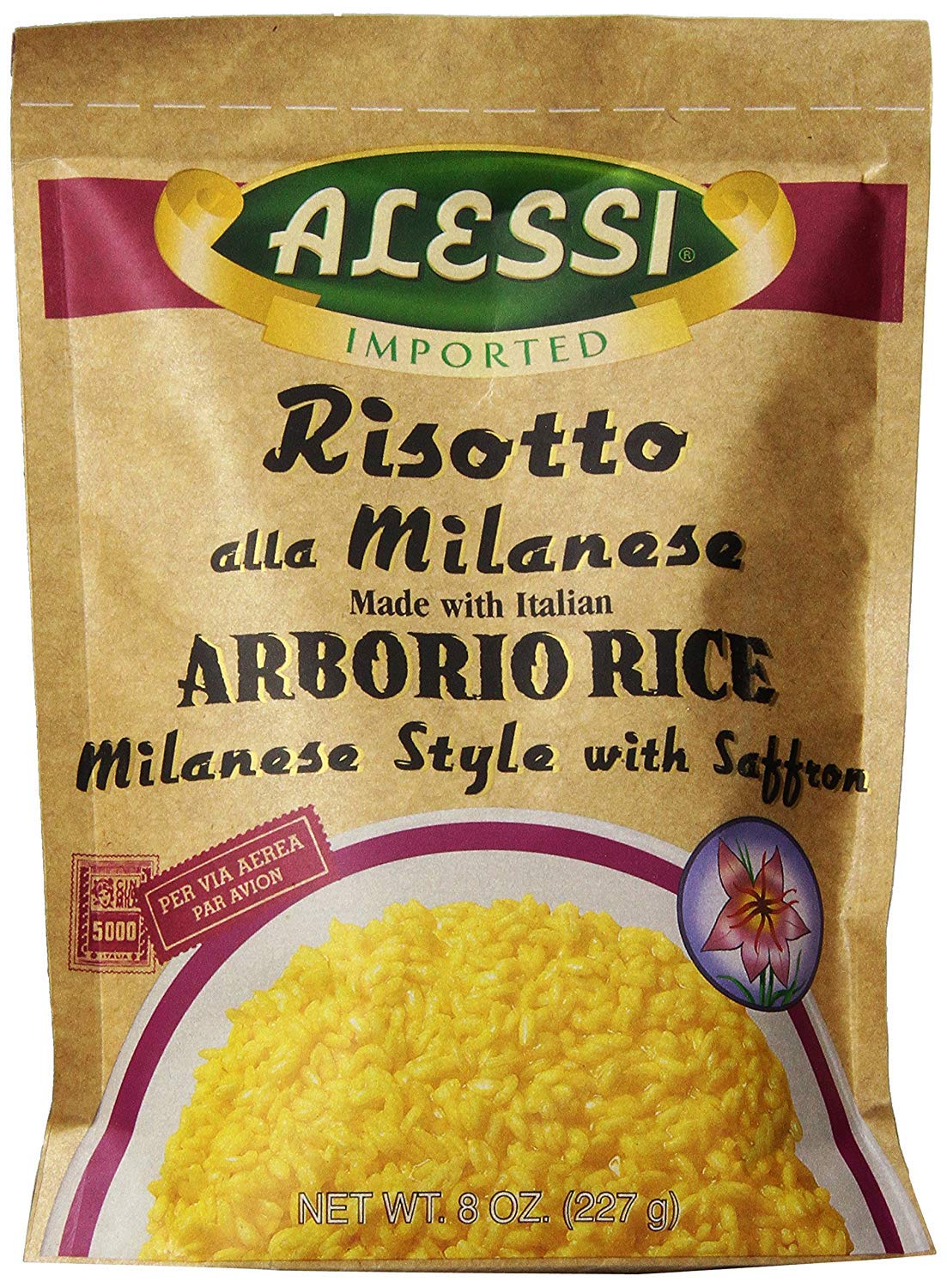 Alessi Arborio Rice with Saffron, 8 Ounce (Pack of 1), Milanese Style