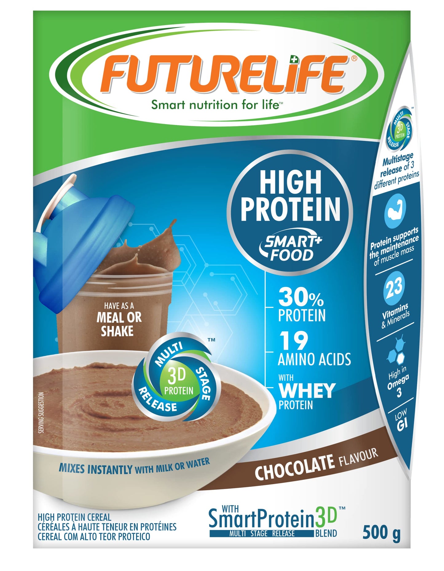 FUTURELIFE Smart Food - High Protein | 500g/17.6oz | 30g in Protein | Gluten Free | Keto Friendly | 19 Vitamins & Minerals | Hig