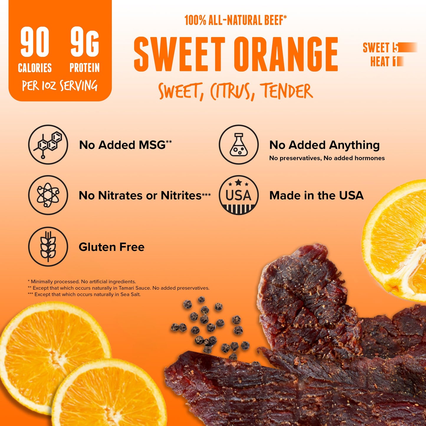Baja Vida Sweet Orange Beef Jerky - Beef Jerky Snack Packs, Healthy Jerky, Gluten-Free, All-Natural Beef, No Msg, Made In The Us