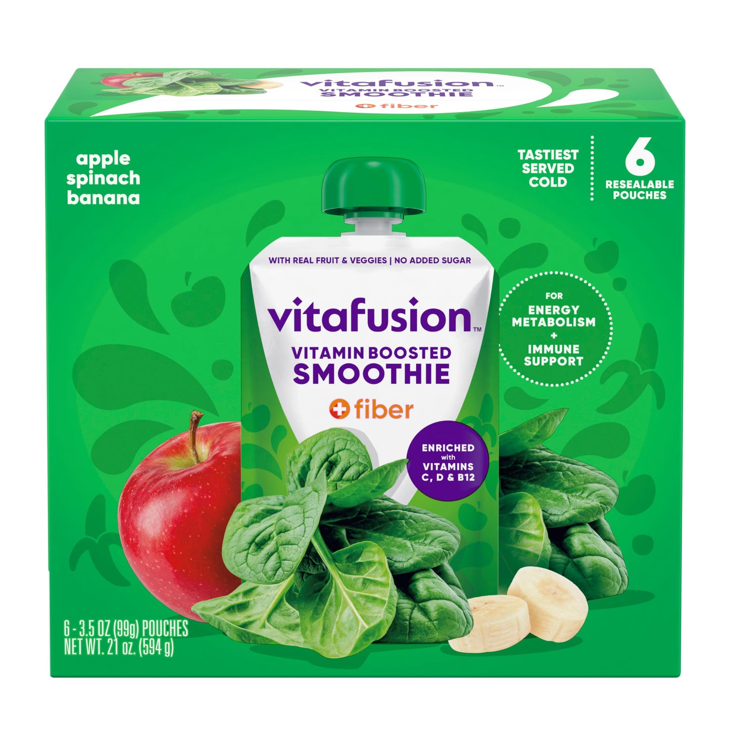 vitafusion Vitamin-Boosted Smoothie +Fiber with Energy Metabolism and Immunue Support  Apple Spinach Banana Flavor Excellent Source of Vitamins C  D  and B12  3.5oz  6 Count