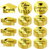 48 Pcs 2025 Graduation Acrylic Cupcake Toppers Mirror Acrylic Disc Cupcake Toppers for Graduation Cake Decorations,3 Styles Gold
