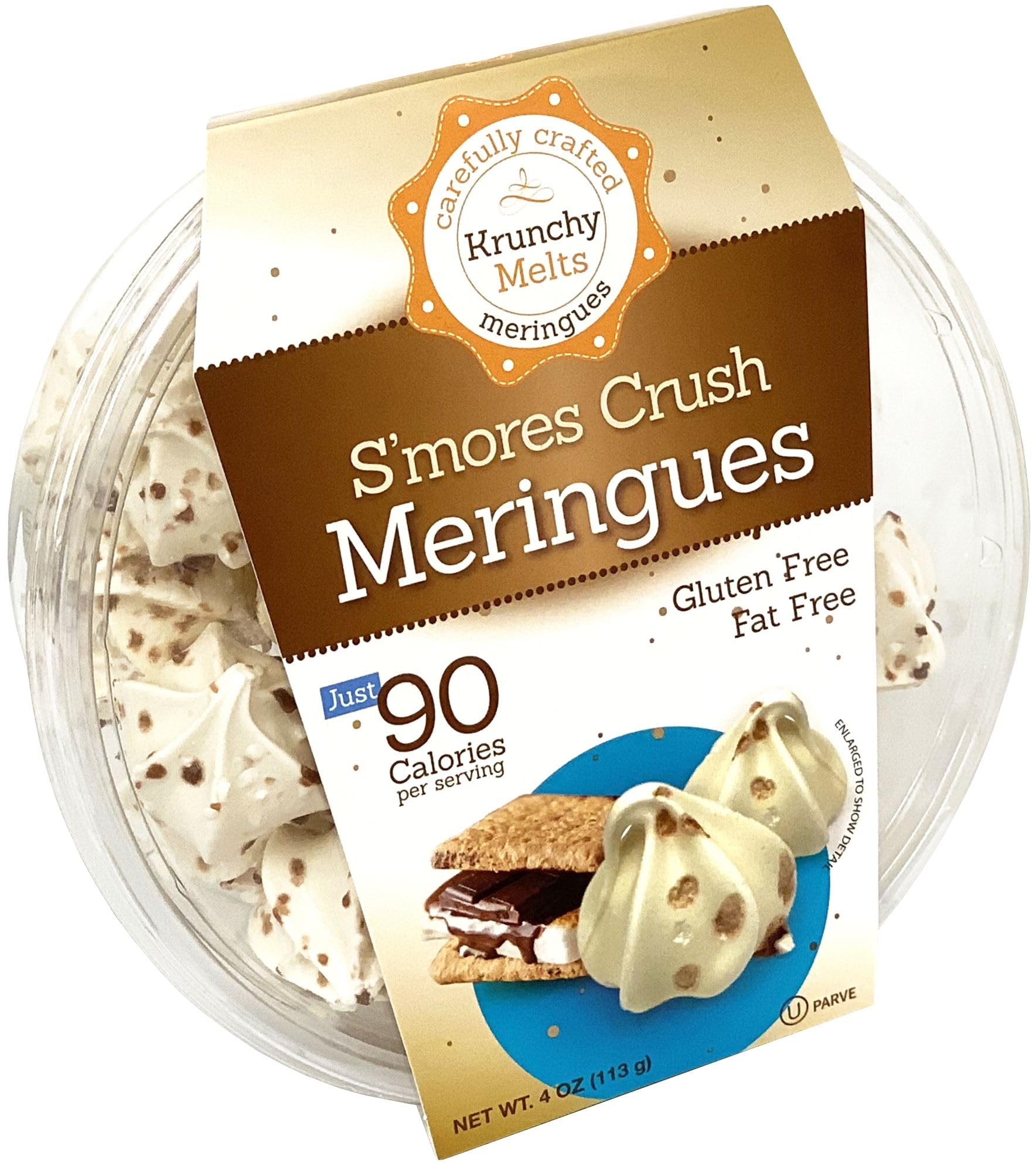 Krunchy Melts Original Meringue Cookies | Smores Flavor | Only 90 Calories Per Serving | Fat Free, Gluten Free, Dairy Free (4 Oz)
