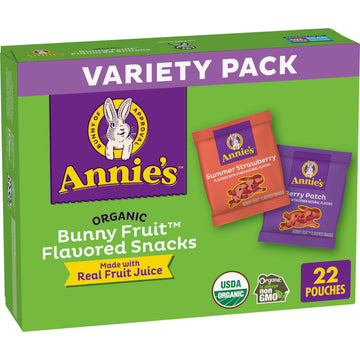 Annie's Organic Bunny Fruit Snacks, Variety Pack, Gluten Free, Halloween Candy Alternative, 22 ct, 15.4 oz