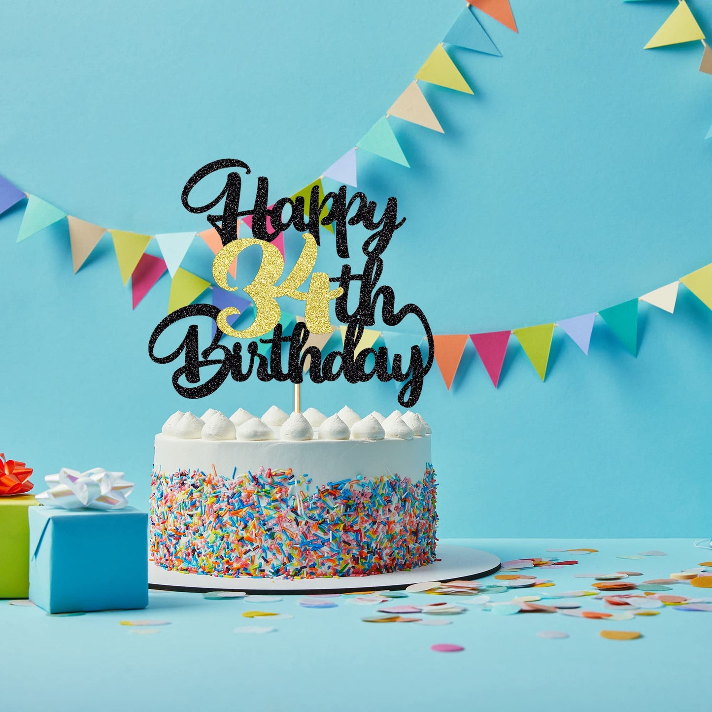 Klionjor 34Th Birthday Cake Topper - Happy Birthday Decoration For 34Th Birthday Party - Gift Plugin