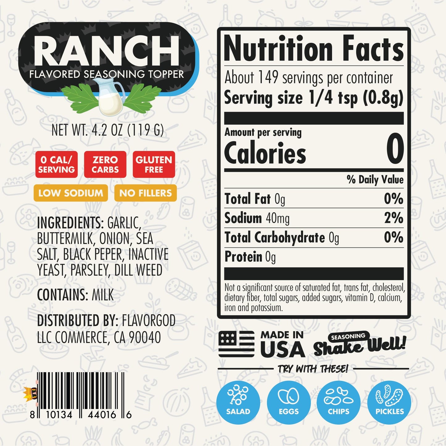 Flavor God Ranch Seasoning - Sugar-Free, Low Sodium, Gluten-Free, Keto & Paleo Friendly, Pack of 1