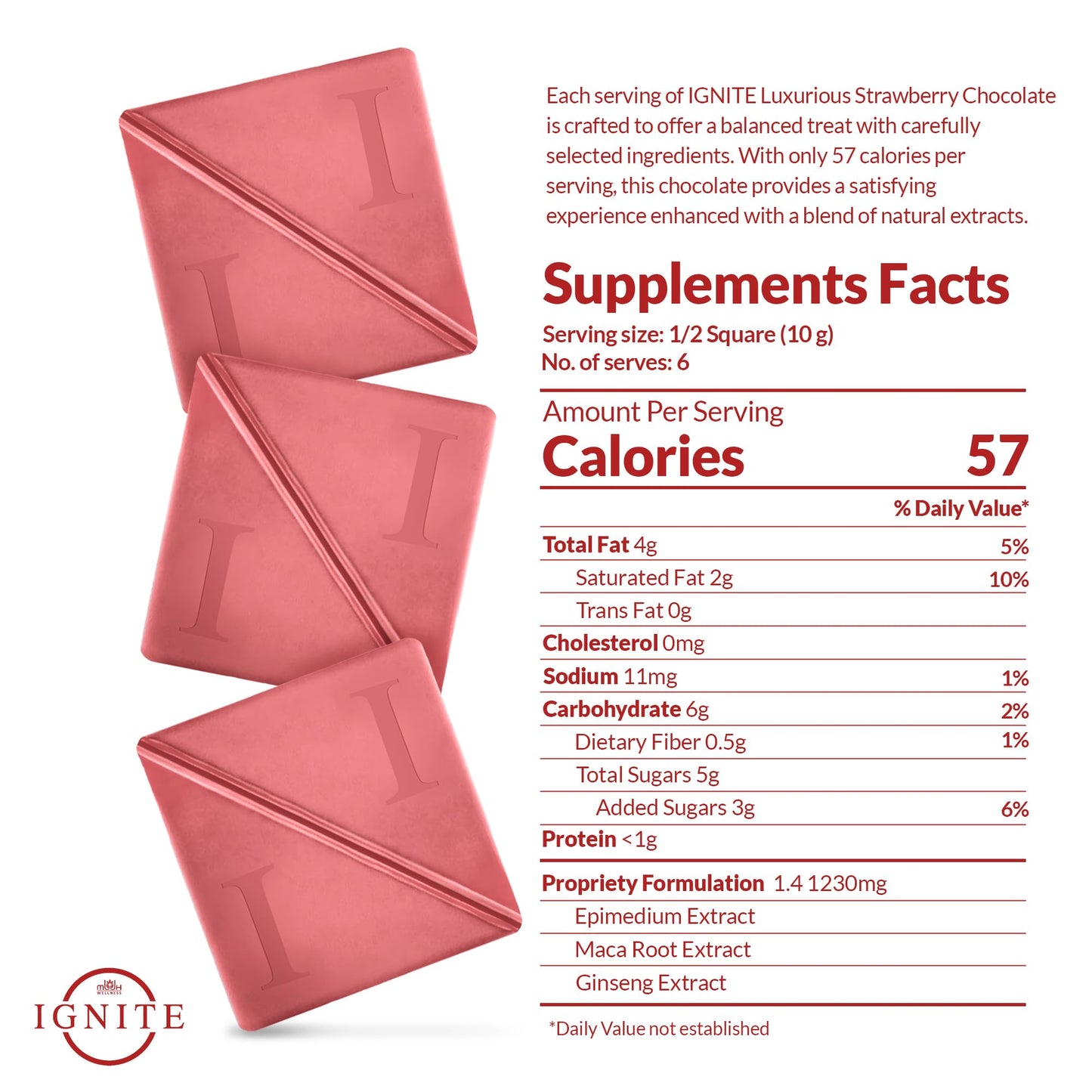 Ignite Chocolate Bars - Enhanced Strawberry Flavor Chocolate Squares For Couples - 60% Cocoa, Vegetarian - Crafted With Selected Ingredients For A Delightful Experience - Ideal For Men & Women