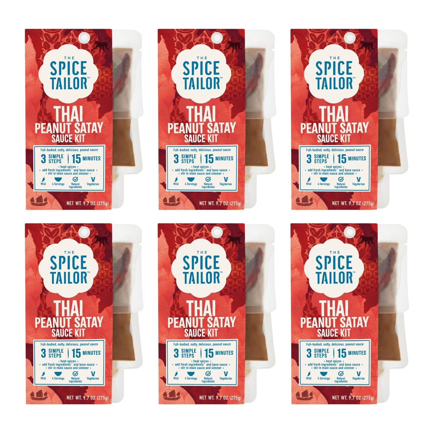 Spice Tailor 3 Simple Steps Restaurant Quality Meals in Minutes Kits Ready in 10 Minutes (6 Pack, Indonesian Peanut Satay)