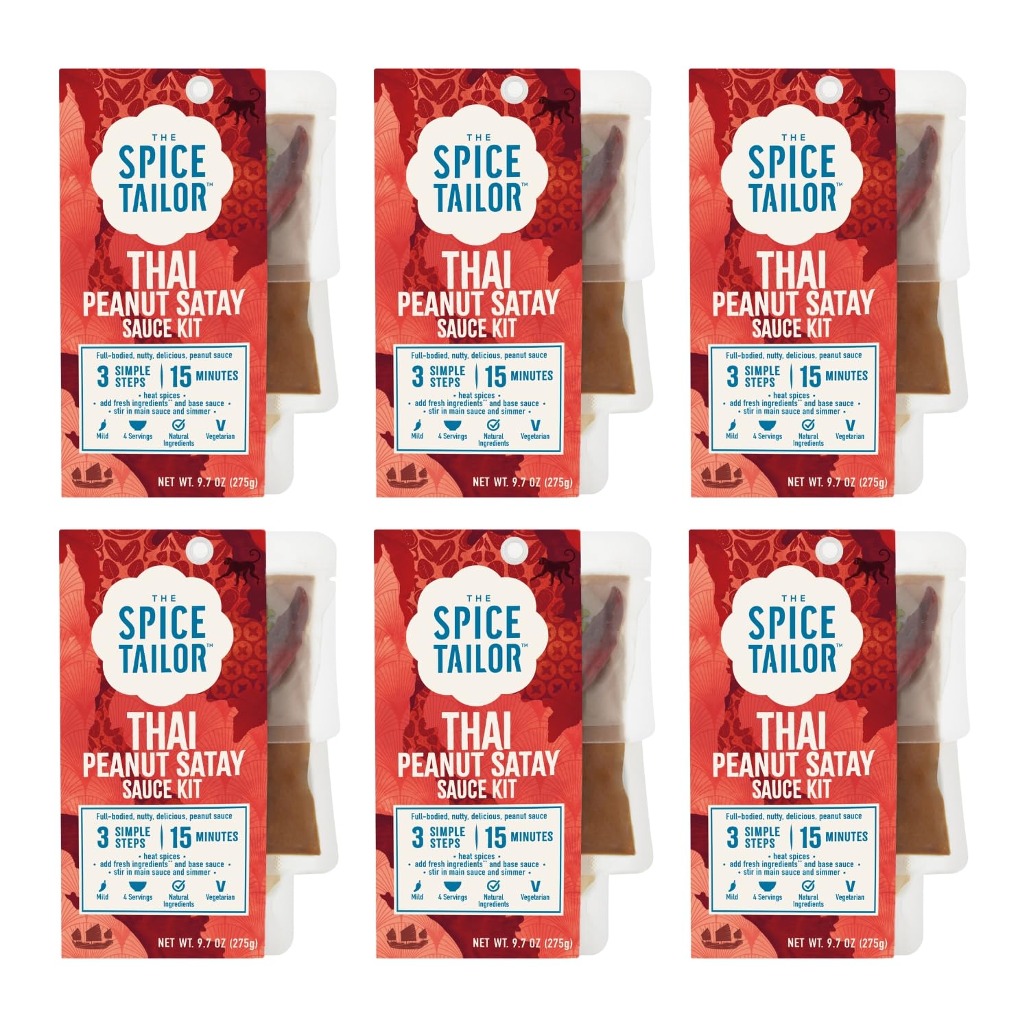 Spice Tailor 3 Simple Steps Restaurant Quality Meals in Minutes Kits Ready in 10 Minutes (6 Pack, Indonesian Peanut Satay)
