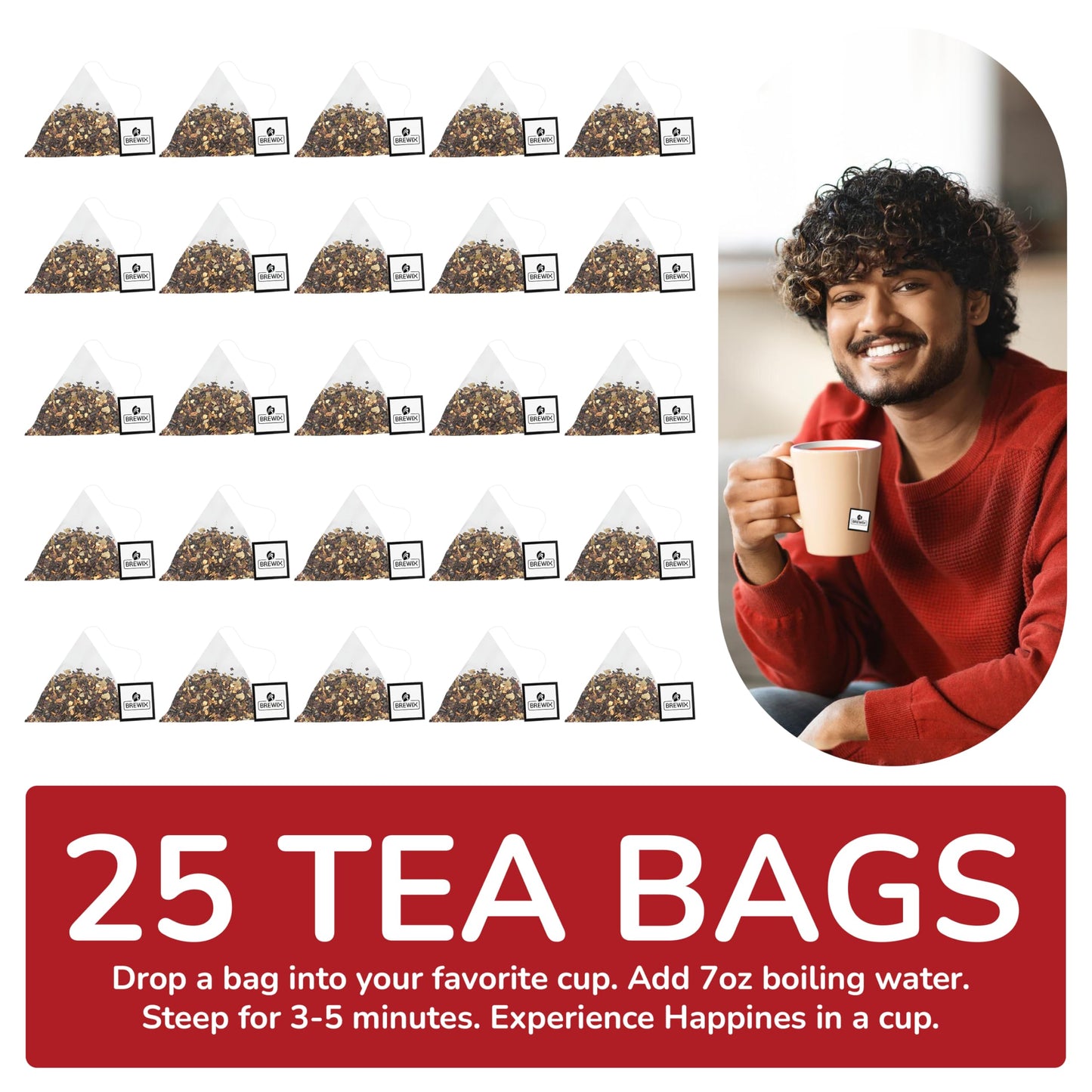 BREWIX Hibiscus Orange Tea Bags - Caffeine-Free Herbal Tea, 25 Plant-Based Bags