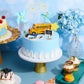 School Bus Cake Topper Back To School Star Pen Blackboard Book Blue Windmill Cake Toppers Happy Birthday Theme Cake Decor