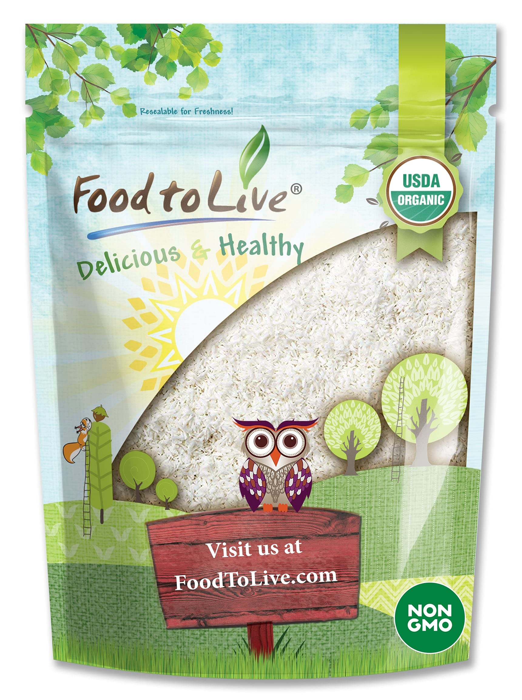 Food To Live Organic Shredded Coconut, 1 Pound Non-Gmo, Unsweetened Flakes, Desiccated, Medium Shreds, Kosher, Vegan, Bulk