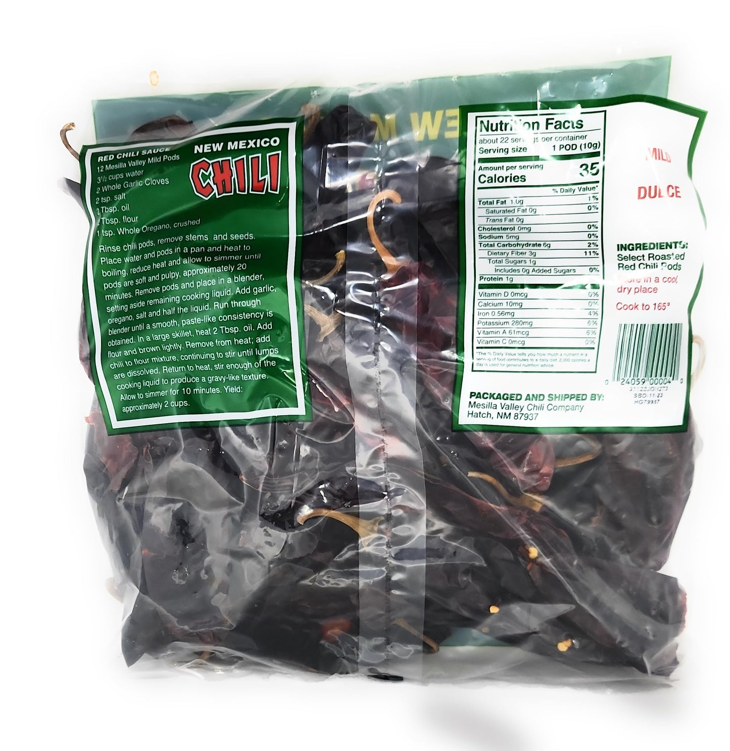 Barker's Dried Red Chili Pods, 8 Ounces - Mild - Grown in World Famous Chili Region Hatch, NM - No Preservatives, USA Product!