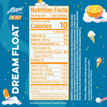 Alani Nu Dream Float Sugar Free  Low Calorie Energy Drinks | 200mg Caffeine | Pre Workout Performance with Antioxidants | Biotin B Vitamins | Zero Sugar | 15 Calories or Less | 12 Fl Oz Cans (24 Pack)