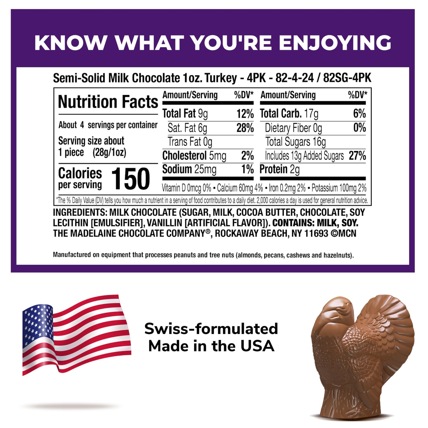Madelaine Milk Chocolate Turkey Candy - 1 oz Foil-Wrapped Thanksgiving Chocolates - Fun Fall Holiday  & D?cor - 4 Pack Individually Wrapped Turkeys