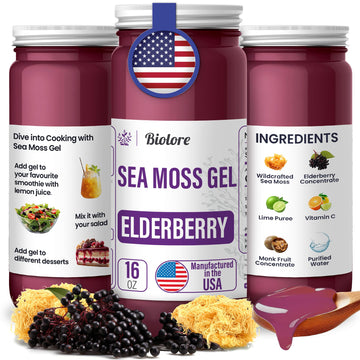 Biolore Sea Moss Gel - Elderberry 16Oz, Wildcrafted Irish Seamoss With Essential Vitamins & Trace Minerals, Vegan Superfood Made