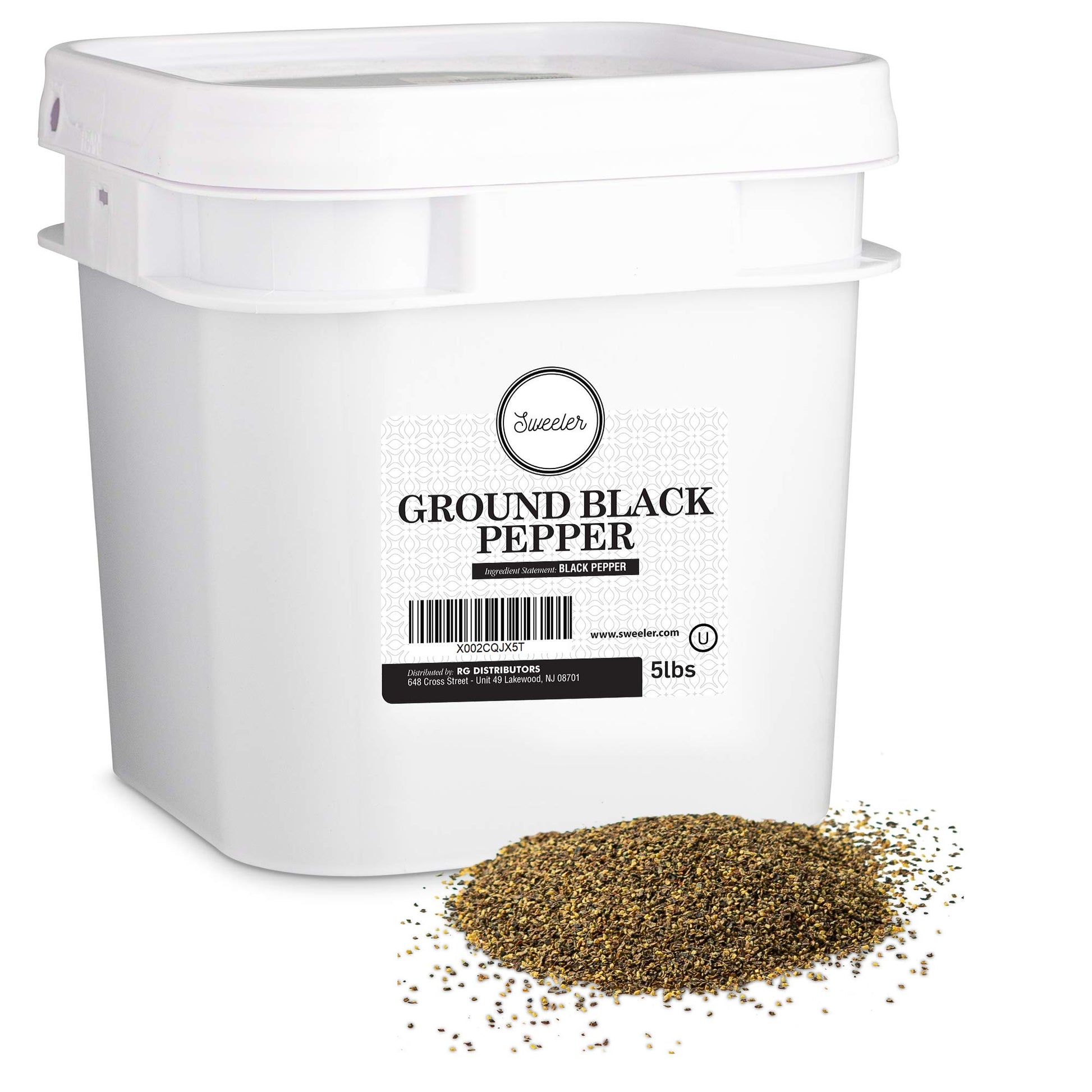 Sweeler, Bulk Ground Black Pepper - 20 Mesh, Value Large Bucket Size for Food Service & Home Use, 5lbs