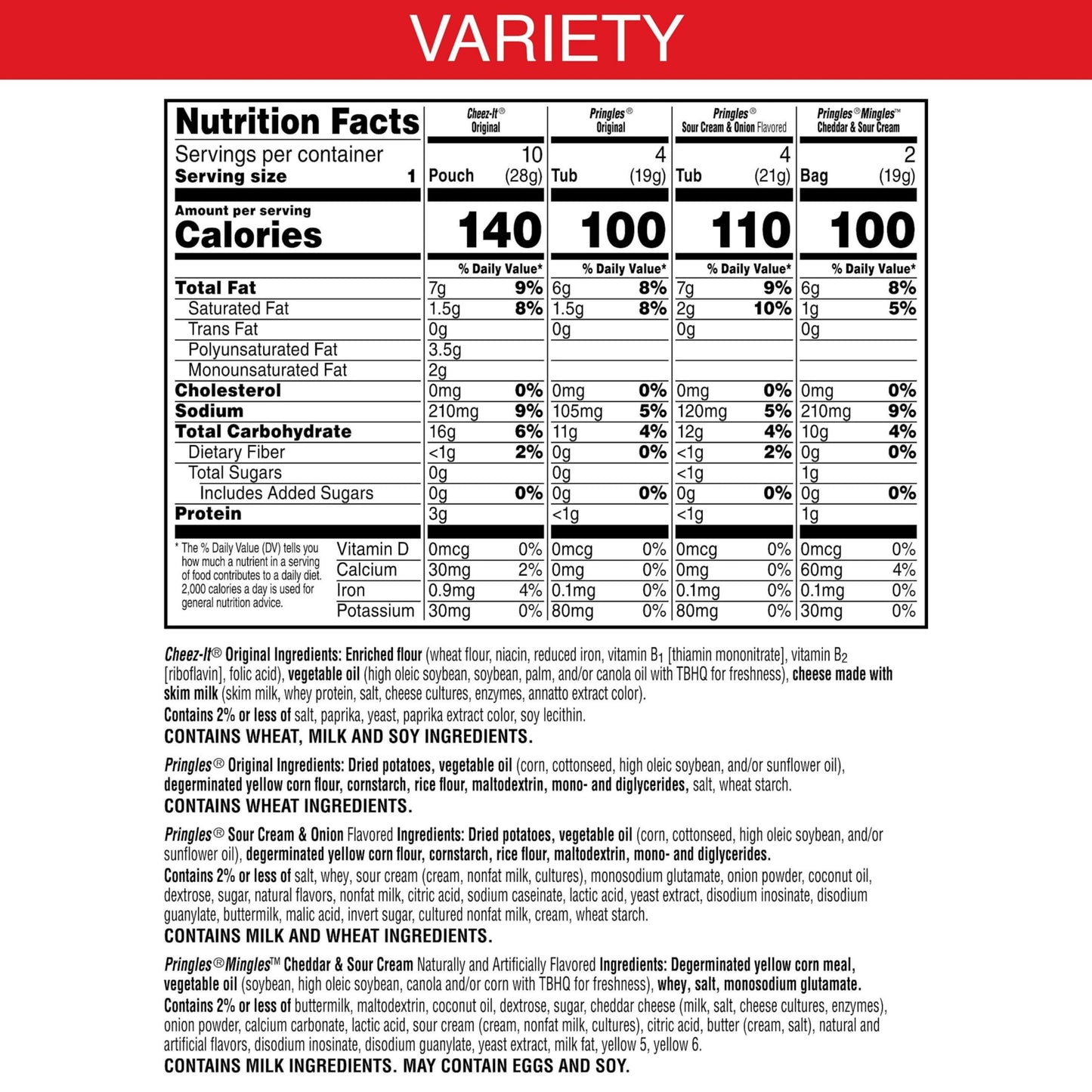 Cheez-It and Pringles Snacks, Grab and Go, Variety Pack, 17.04oz Box (20 Count)