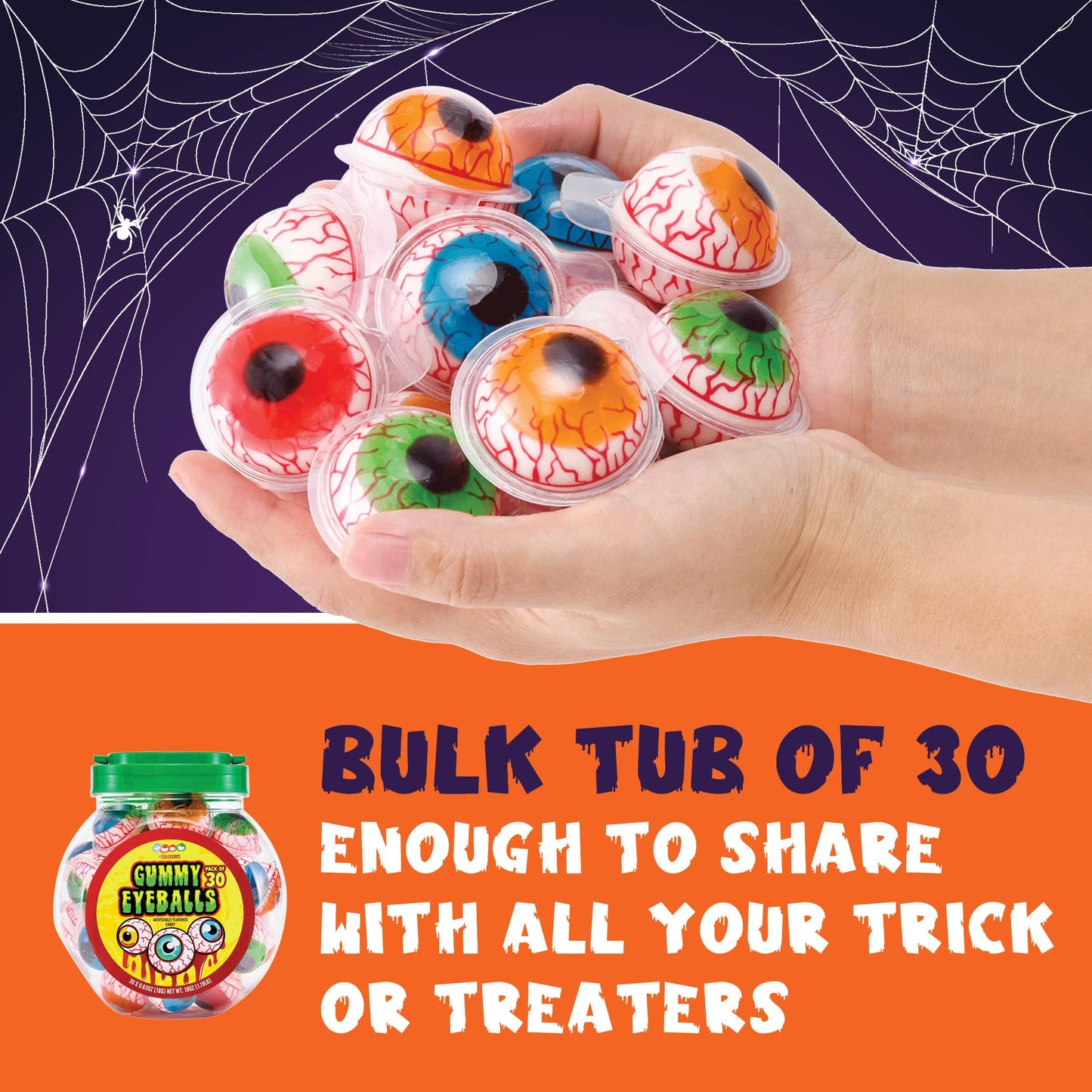 30 Gummy Eyeballs  Spooky Halloween Eyeball Candy in 4 Flavors  Soft Gummies with Jelly Filling  Individually Wrapped  By 4YoreElves (19 oz)