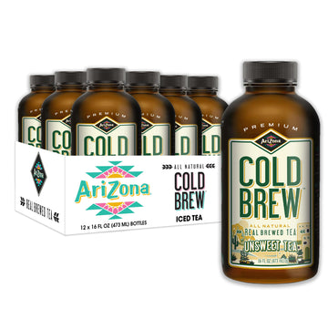 AriZona Unsweet Black Tea - Premium Cold Brew Iced Tea - Sugar Free, 16 Fl Oz (Pack of 12)