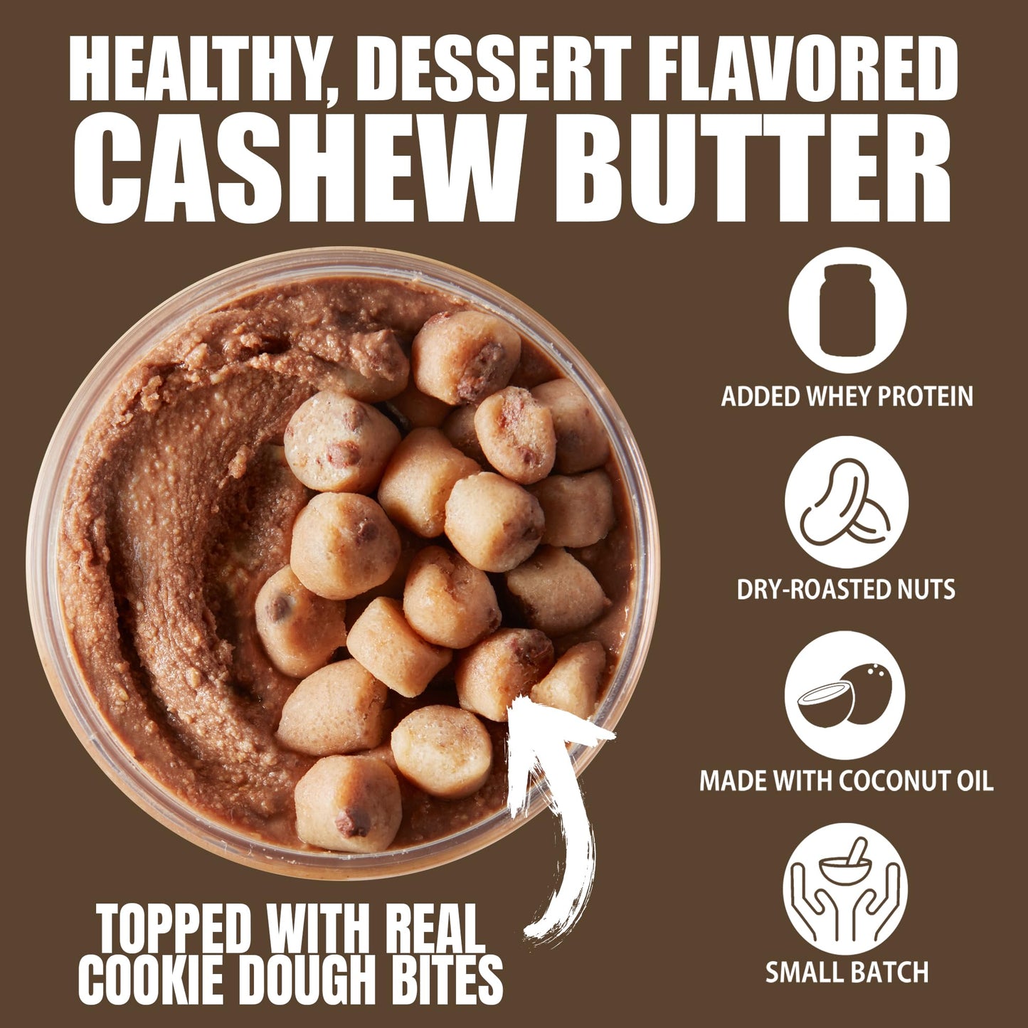 Fit Butters Brookie Cashew Butter - Added Protein And Coconut Oil, Low Carb, Low Sugar, Complete Protein Dessert Flavored Nut Bu