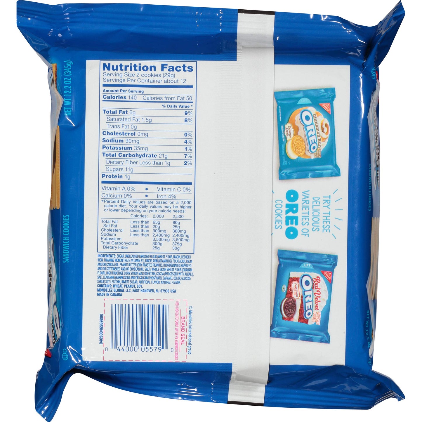 Oreo Chocolate Peanut Butter Pie Sandwich Cookies, 1 Resealable 12.2 Oz Pack