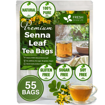 FRESHDRINKUS Premium Senna Leaf Tea Bags, 100% Natural Herbal Tea, 55 Tea Bags, Vegan, No Sugar, No Caffeine, Gluten-Free