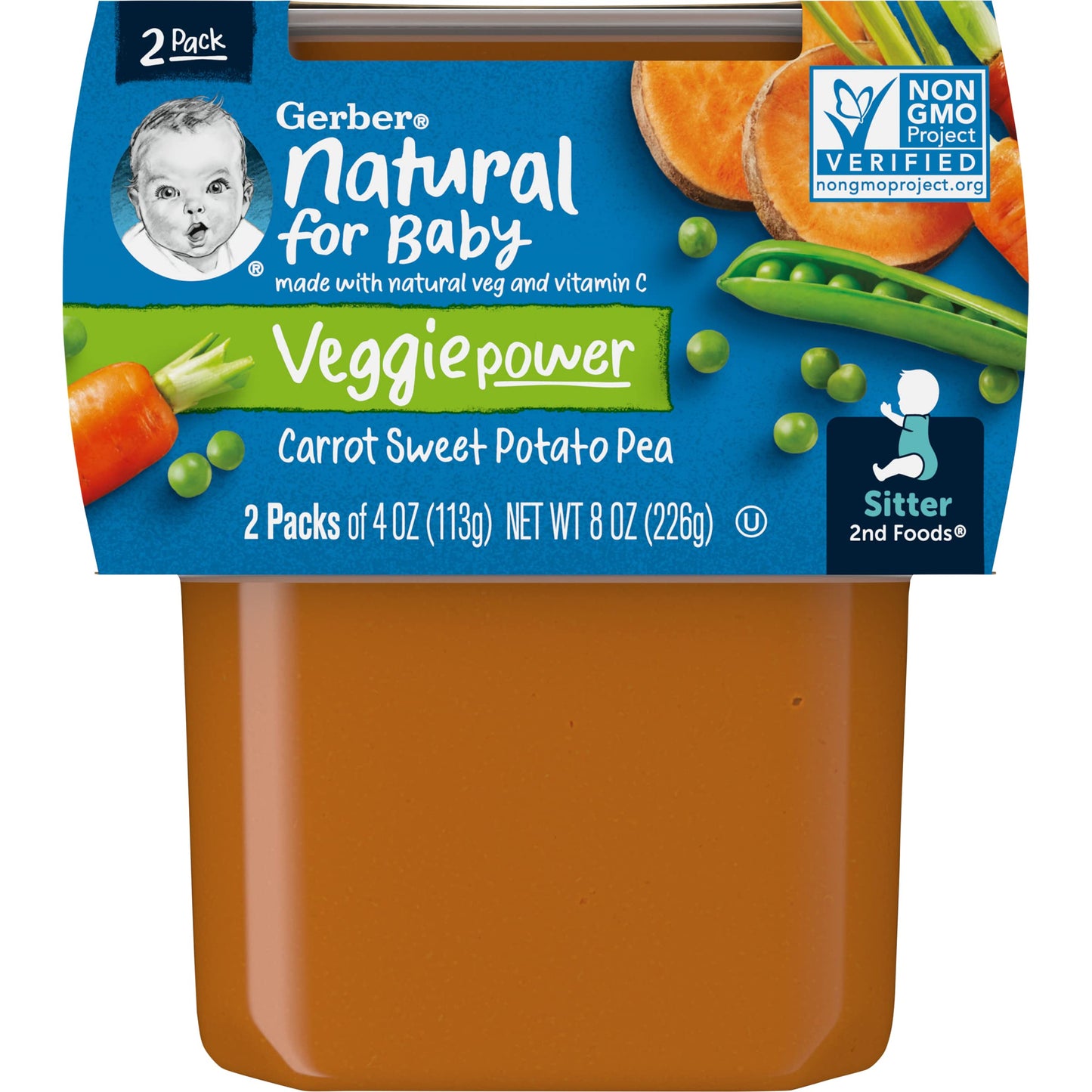 Gerber Baby Food Carrot Sweet Potato Pea, 4 Oz, 2 Ct Tubs