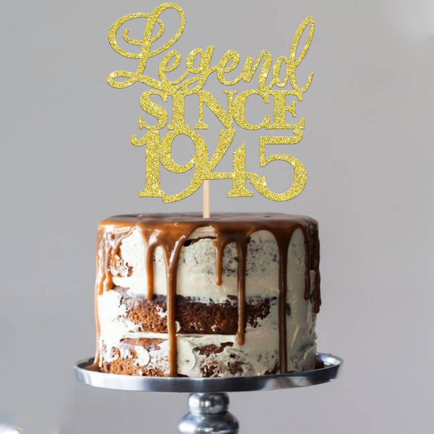 Rssta i Cake Topper - Legend Since 1943, Gold Glitter, Paper Decoration for 80th Birthday and Wedding Anniversary, Model XM310-gold 1943