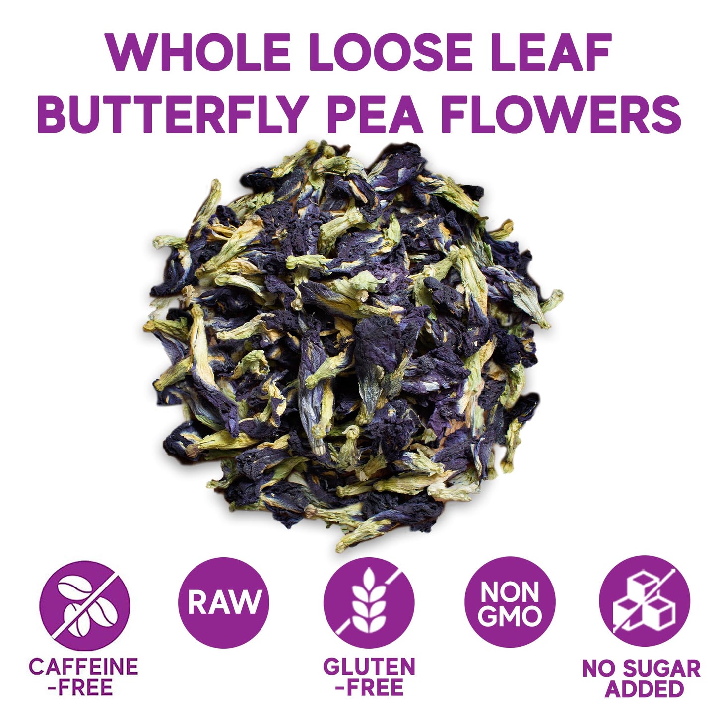 Sou Zen Butterfly Pea Flowers (80 g) Dried Tea Leaves | Natural, Raw Drink Mix w/Antioxidants, Organic Nootropics | Thai Herbal