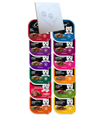 Huge Variety Pack For Cesar-Canine-Cuisine -12 Total Flavors: Filet Mignon  Porterhouse Steak  Beef  Lamb  Turkey  Chicken & Liver  Steak & Eggs  Rotisserie Chicken  And More! - (12 Cans Total)