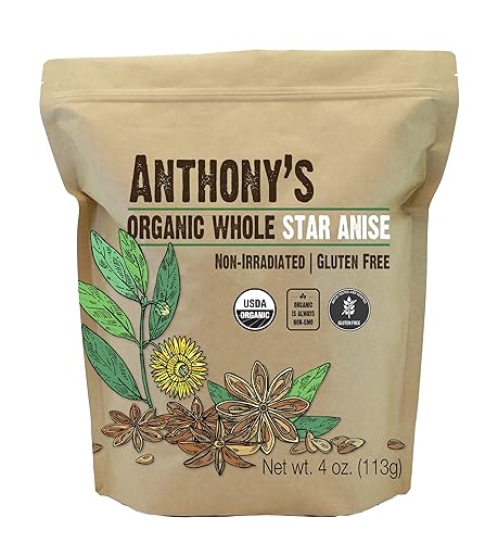 Anthonys Organic Whole Star Anise 4 Oz Non Irradiated Non Gmo Gluten Free