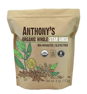 Anthonys Organic Whole Star Anise 4 Oz Non Irradiated Non Gmo Gluten Free