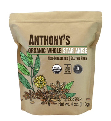 Anthonys Organic Whole Star Anise 4 Oz Non Irradiated Non Gmo Gluten Free