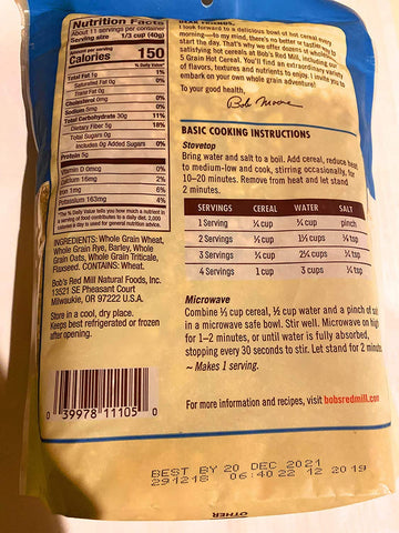 Bob'S Red Mill 5 Grain Rolled Hot Cereal, 16 Oz (Pack Of 4)