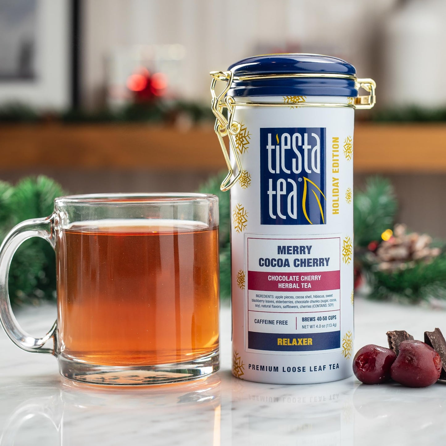 Tiesta Tea Merry Cocoa Cherry Herbal Loose Leaf Tea, Non-Caffeinated, 4 Ounce Tin, Makes up to 50 Cups, Model 28137