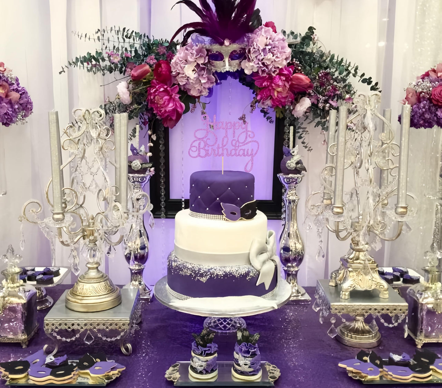 EONNCNT Happy Birthday Cake Topper - Purple Glitter - 6.3x8.2 inches - Paper Material