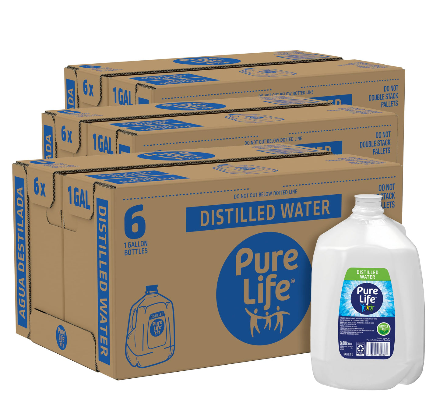 Distilled Water Gallons - Cases of 6 1 Gallon Bottles - 3 Cases (18 Total Gallons)