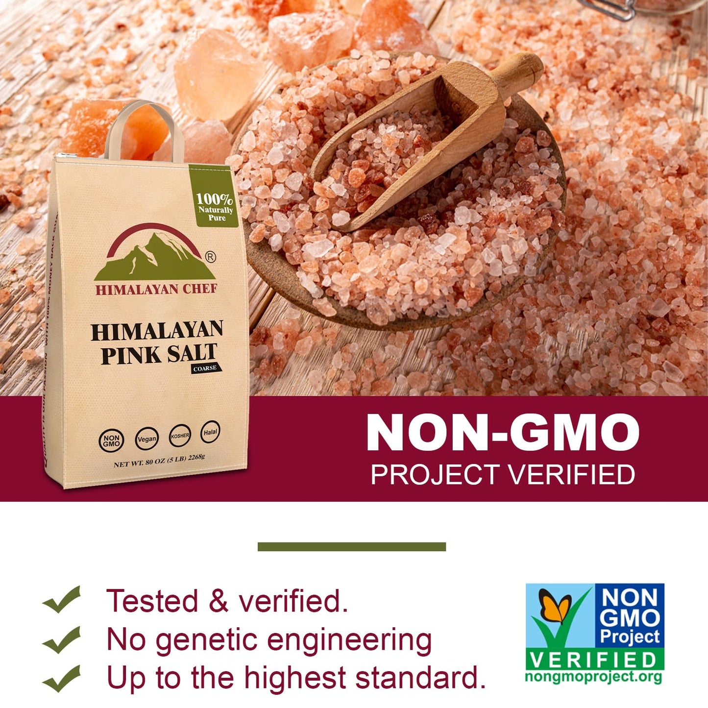 Himalayan Chef Himalayan Pink Salt - 5 lbs Coarse Grain Bulk Bag - 100% Natural and Pure Gourmet Crystals, Contains 84 Minerals,