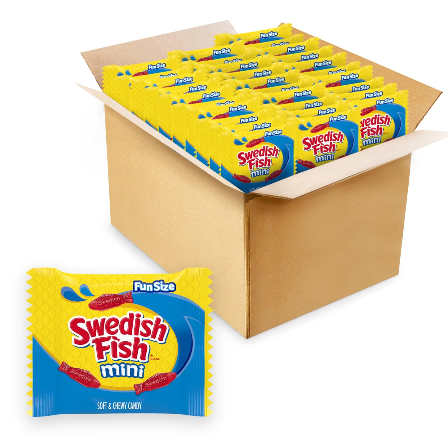 SWEDISH FISH Mini Soft & Chewy Candy, Bulk Christmas Candy Stocking Stuffers, 140 Snack Packs