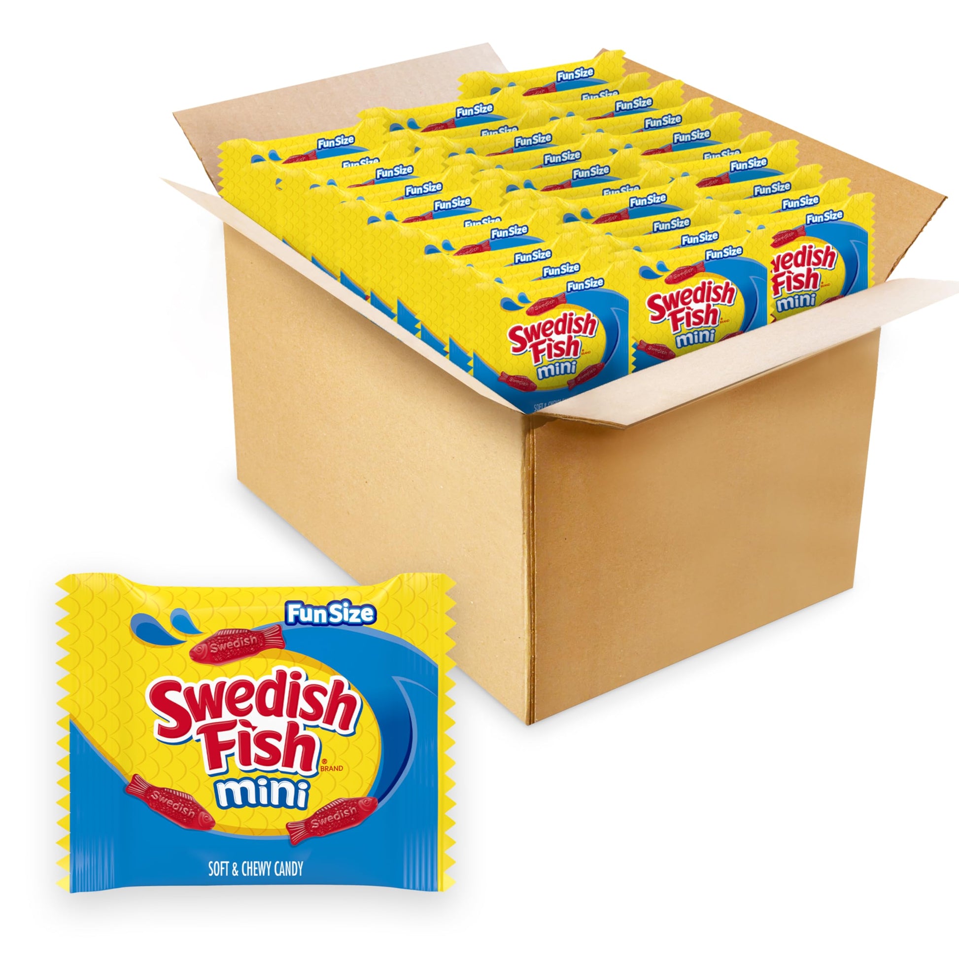 SWEDISH FISH Mini Soft & Chewy Candy, Bulk Christmas Candy Stocking Stuffers, 140 Snack Packs