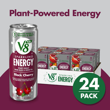 V8 +ENERGY Black Cherry Energy Drink, 11.5 FL OZ Can, Pack of 24, Made with Real Juices