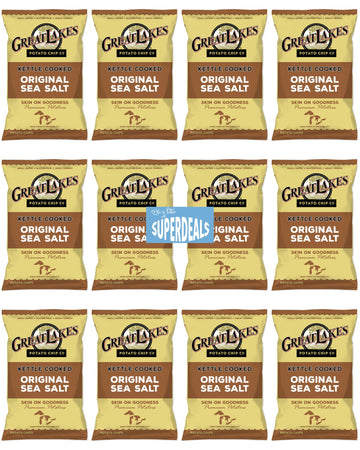 Kettle Cooked Potato Chips by Great Lakes Value Pack Bundled by SUPERDEALS | 1.375 Oz Bag | Original Sea Salt | Pack of 12 with 