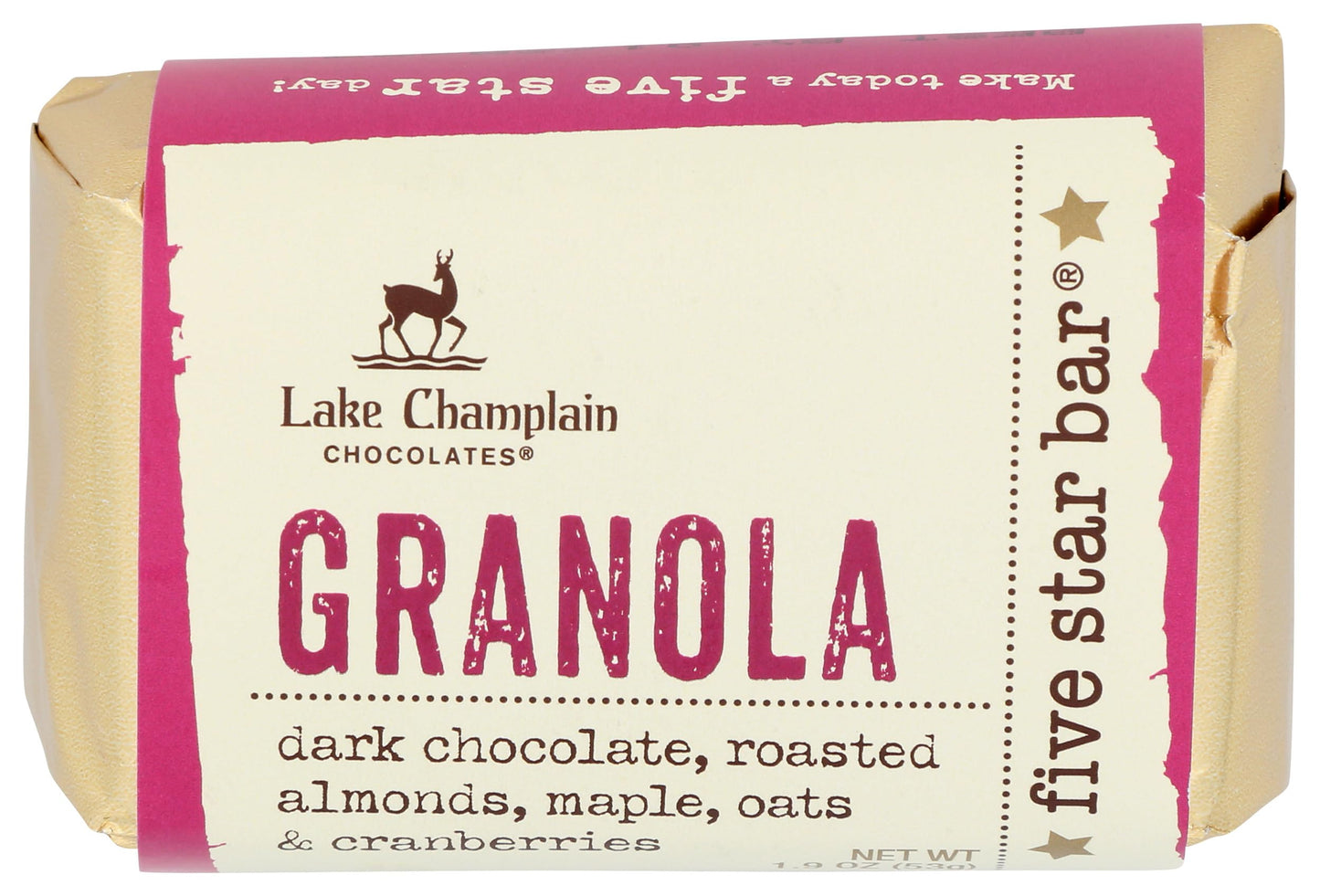 Lake Champlain Dark Chocolate Granola Five Star Bar 1.9 Ounces